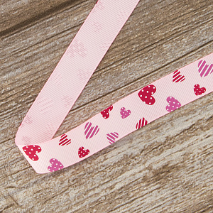 Лента репсовая на картонной мини-катушке "Сердечки". Арт VR20.142