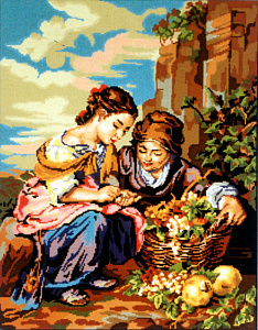 Канва жесткая с рисунком "Девушки с корзиной винограда"